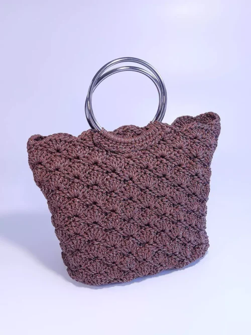 Τσάντα με πλέξη αχιβάδα & στρογγυλά χερούλια καφέ