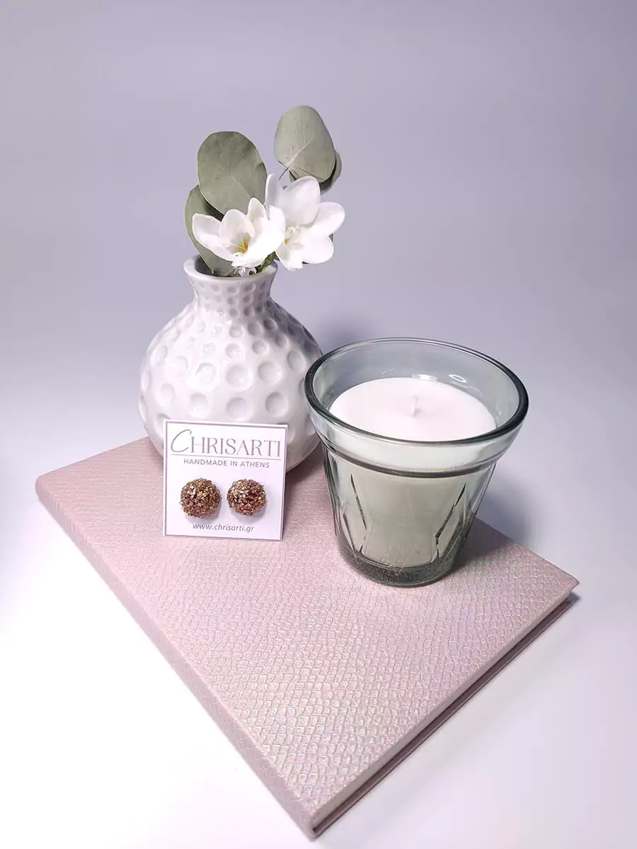 EARRING-0008_2 Σκουλαρίκια ατσάλινα καρφάκια μεγάλα ημισφαίρια φουξια χρυσά