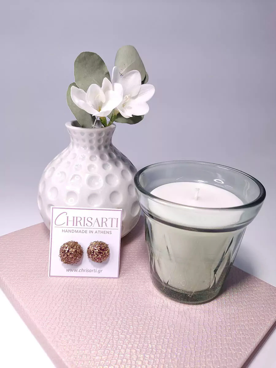 EARRING-0008_3 Σκουλαρίκια ατσάλινα καρφάκια μεγάλα ημισφαίρια φουξια χρυσά