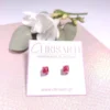 EARRING-0013 Σκουλαρίκια ατσάλινα καρφάκια μικρά κύβοι με ροζ άνθος