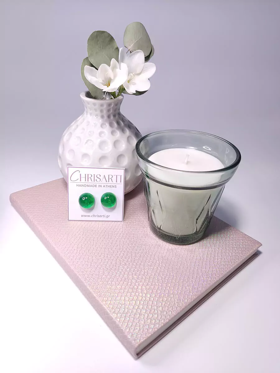 EARRING-0016_2 Σκουλαρίκια ατσάλινα καρφάκια μεσαία ημισφαίρια πράσινα