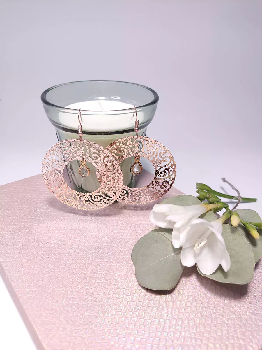 Σκουλαρίκια με στρογγυλό φίλιγκρι & κρύσταλλο