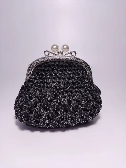 Πορτοφόλι μικρό με vintage κούμπωμα μαύρο γυαλιστερό