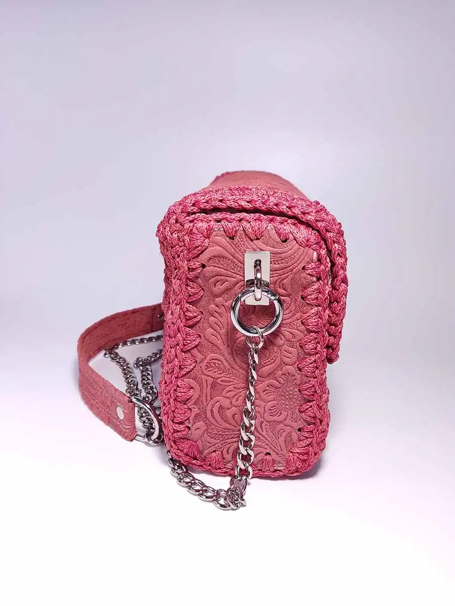 BAG-0006 (3) Χειροποίητη δερμάτινη τσάντα κοραλί