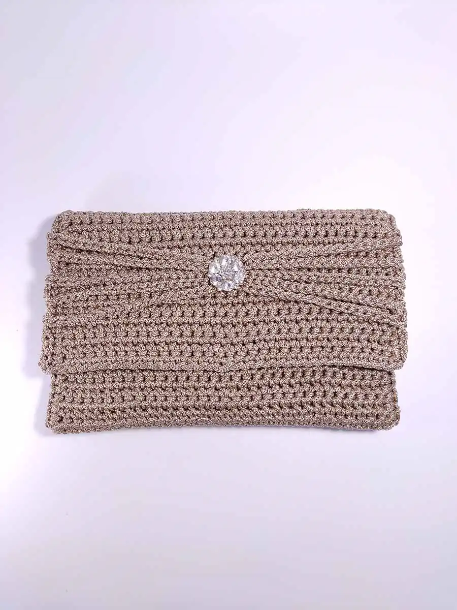 Χειροποίητη Πλεκτή Χρυσή Τσάντα-Φάκελος Διακοσμημένος με Κρύσταλλα | CHRISARTI