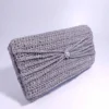Χειροποίητη Πλεκτή Ασημί Τσάντα-Φάκελος με Κρύσταλλο | CHRISARTI