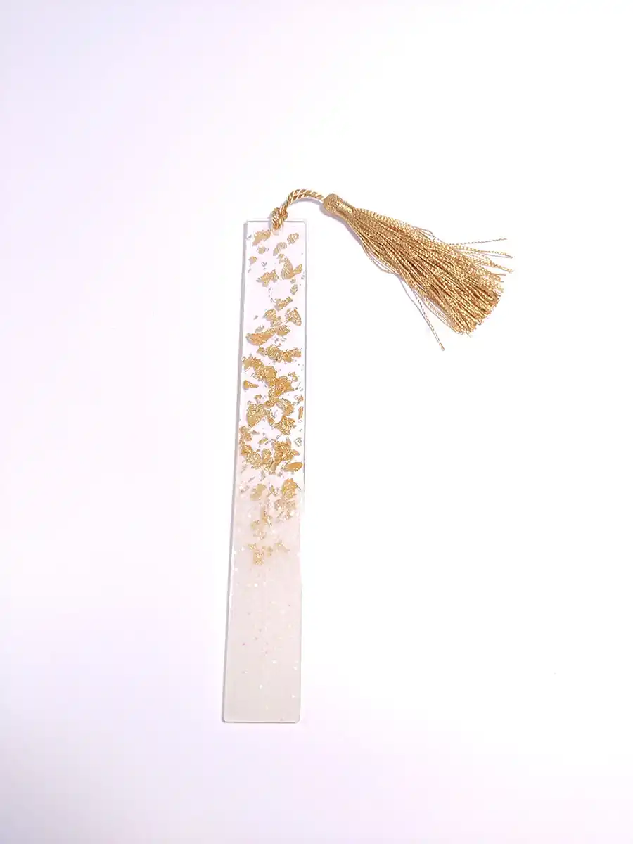 Σελιδοδείκτης από υγρό γυαλί διάφανος-λευκός με φύλλα χρυσού