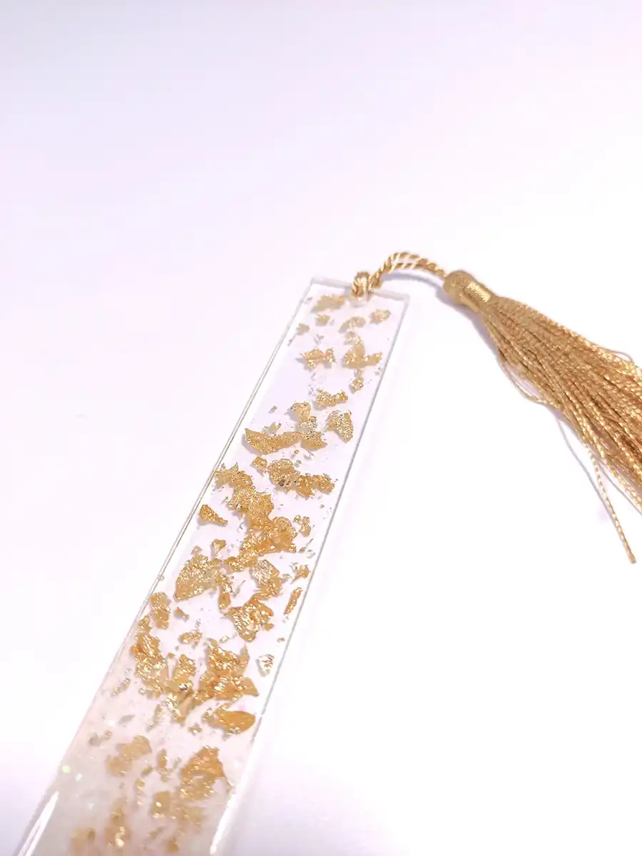 Σελιδοδείκτης από υγρό γυαλί διάφανος-λευκός με φύλλα χρυσού