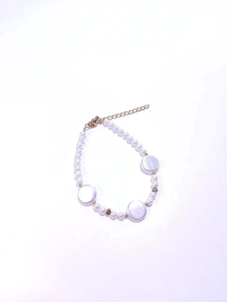 BRACELET-0007 Βραχιόλι με λευκό φίλντισι & χρυσό αιματίτη