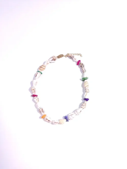 ANKLET-0001 (2) Βραχιόλι ποδιού με λευκά κοχύλια & φίλντισι