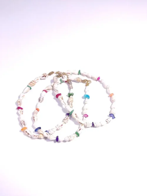 ANKLET-0001 (3) Βραχιόλι ποδιού με λευκά κοχύλια & φίλντισι