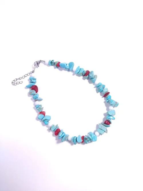 Βραχιόλι ποδιού μπλε κόκκινο με νεφρίτη κοράλλι & τιρκουάζ