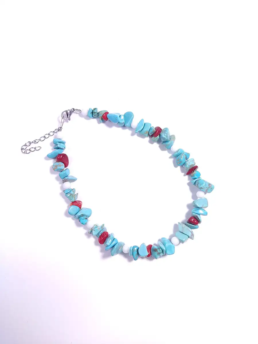 Βραχιόλι ποδιού μπλε κόκκινο με νεφρίτη κοράλλι & τιρκουάζ