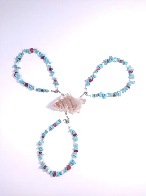 Βραχιόλι ποδιού μπλε κόκκινο με νεφρίτη κοράλλι & τιρκουάζ