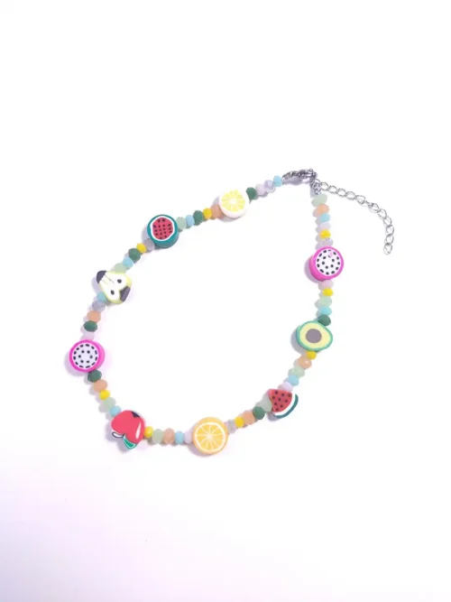 ANKLET-0004 (1) Βραχιόλι ποδιού με φρουτάκια fimo & κρύσταλλα