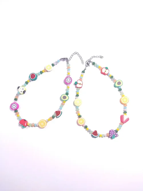 ANKLET-0004 (2) Βραχιόλι ποδιού με φρουτάκια fimo & κρύσταλλα