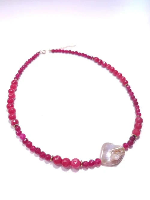 NECKLACE-0014 (2) Κολιέ τσόκερ με κόκκινο νεφρίτη