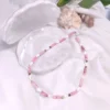 NECKLACE-0020 (3) Κολιέ τσόκερ με ροζ νεφρίτη & λευκά κοχύλια