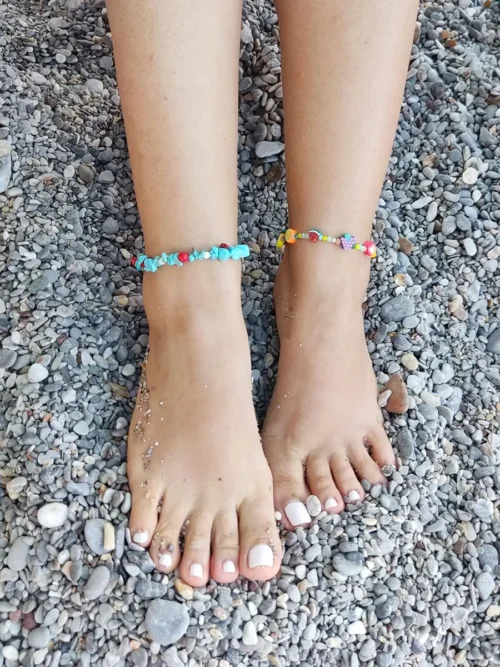 ANKLET-0003 (1) Βραχιόλι ποδιού με φρουτάκια fimo & κρύσταλλα