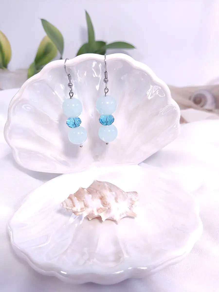 Σκουλαρίκια με γαλάζιες χάντρες & κρύσταλλα