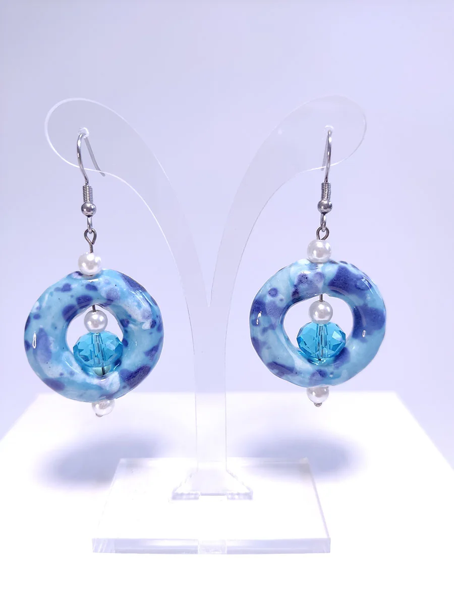 Σκουλαρίκια με μπλε ακρυλικά στοιχεία & κρύσταλλα