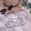 GLASSES-0004 (2) Αλυσίδα γυαλιών με μπλε κρύσταλλα & κοχύλια