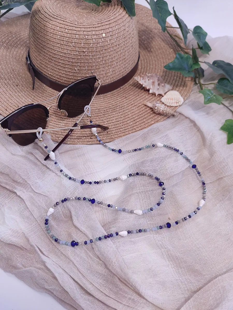 Αλυσίδα γυαλιών με μπλε κρύσταλλα & κοχύλια