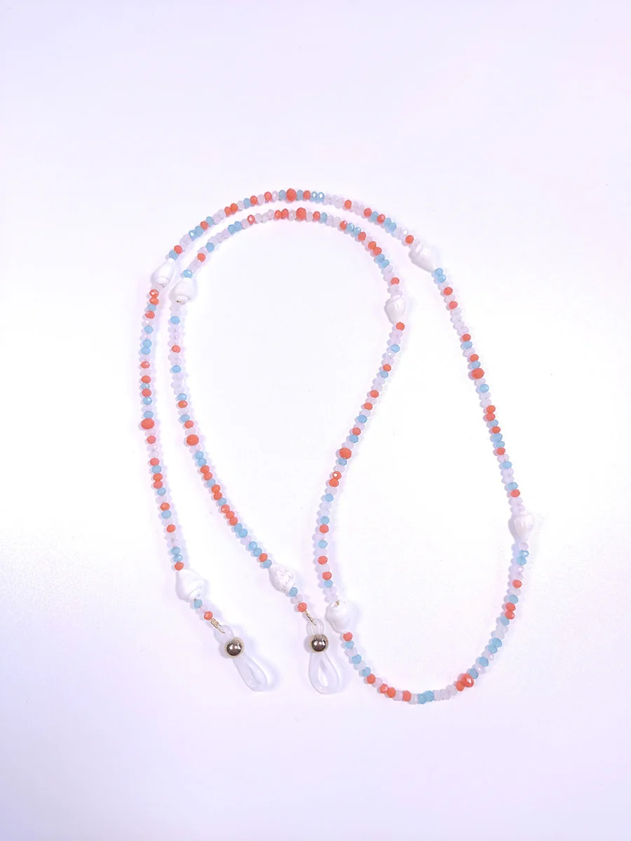 Αλυσίδα γυαλιών με μπλε πορτοκαλί κρύσταλλα & κοχύλια