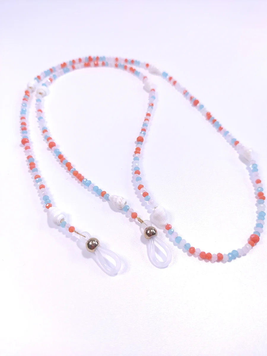 Αλυσίδα γυαλιών με μπλε πορτοκαλί κρύσταλλα & κοχύλια
