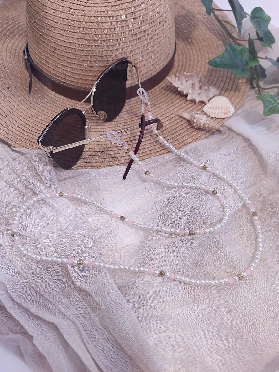 Αλυσίδα γυαλιών με λευκές χάντρες & αιματίτη