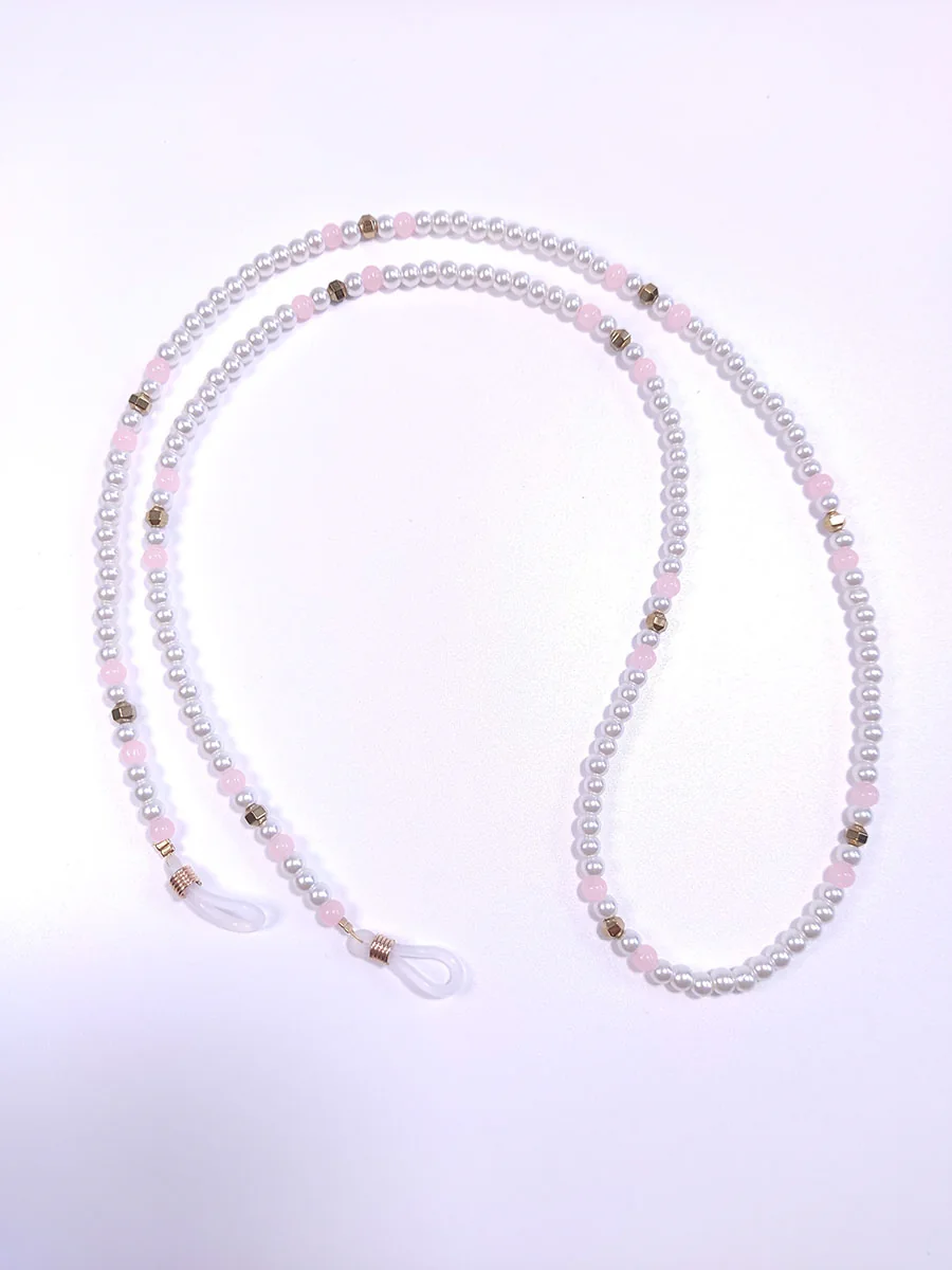 GLASSES-0008 (2) Αλυσίδα γυαλιών με λευκές χάντρες & αιματίτη