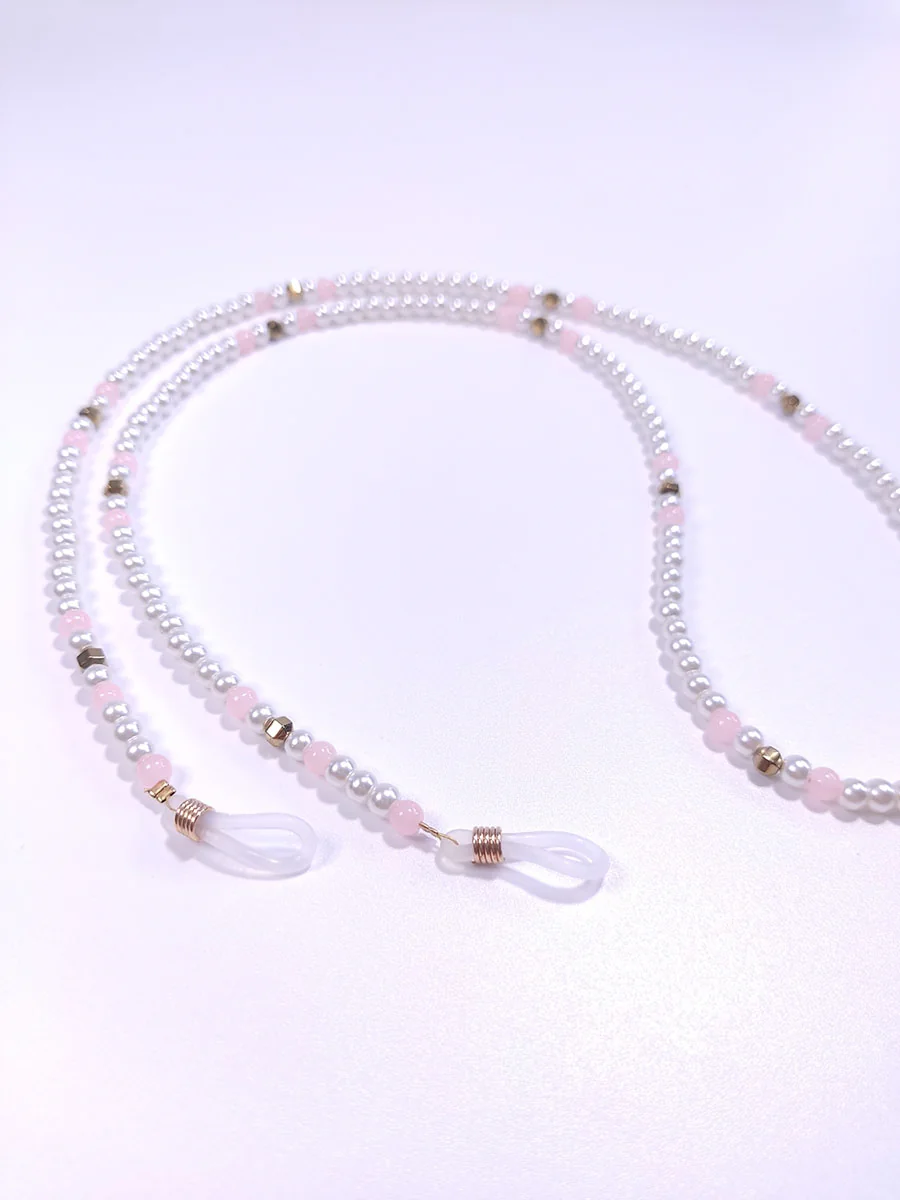 GLASSES-0008 (3) Αλυσίδα γυαλιών με λευκές χάντρες & αιματίτη