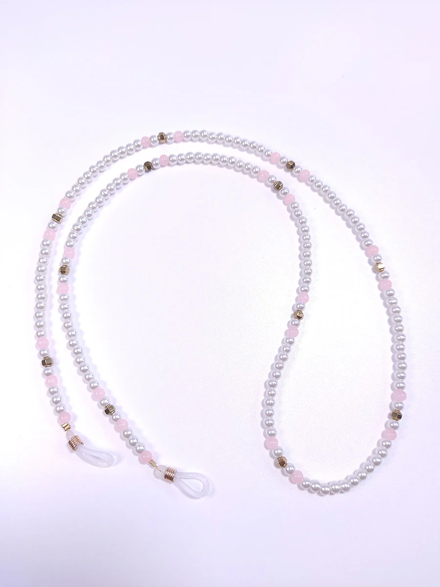 GLASSES-0008 (4) Αλυσίδα γυαλιών με λευκές χάντρες & αιματίτη