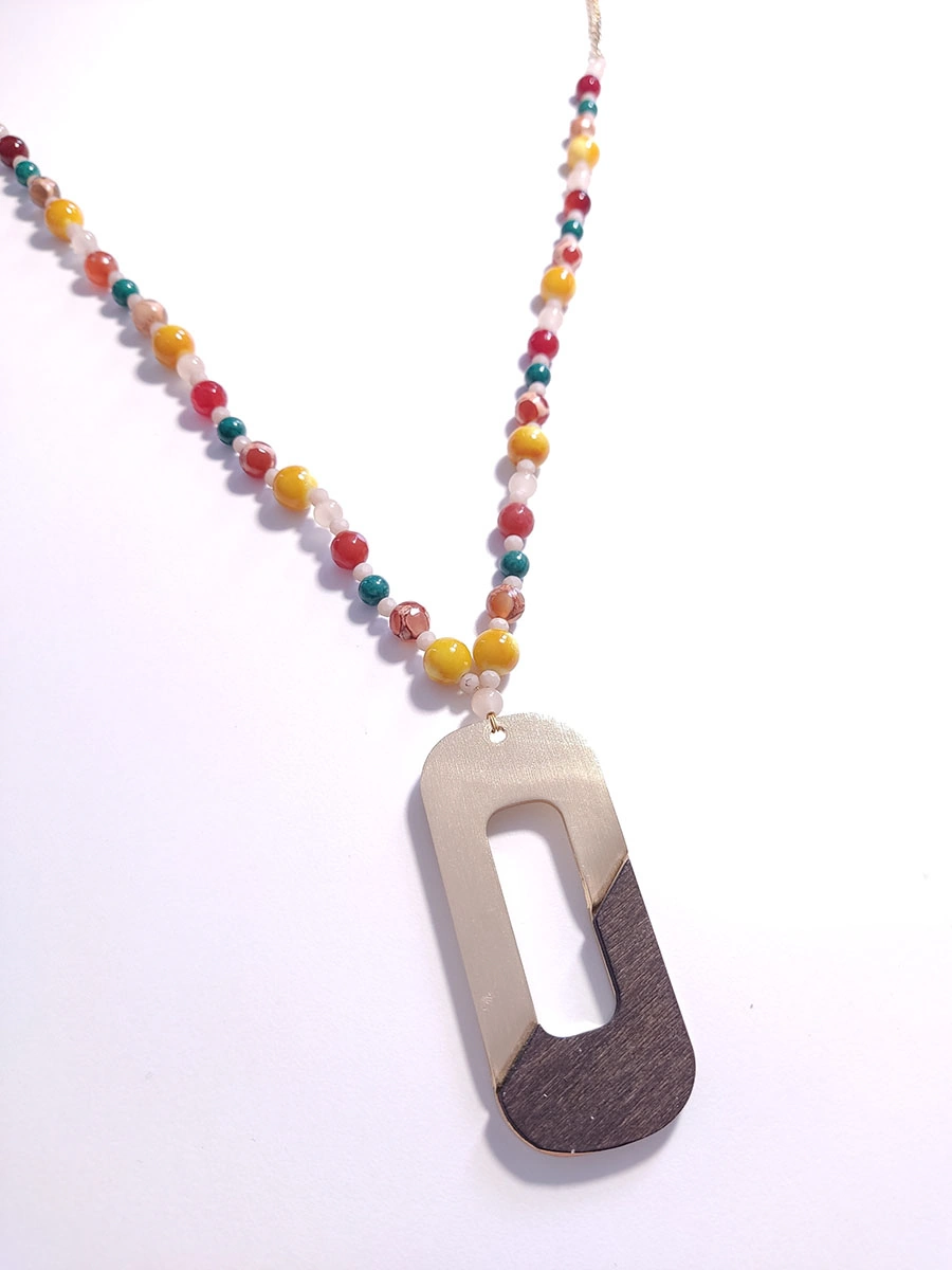 Κολιέ με ημιπολύτιμους λίθους & στοιχείο αλουμινίου με ξύλο