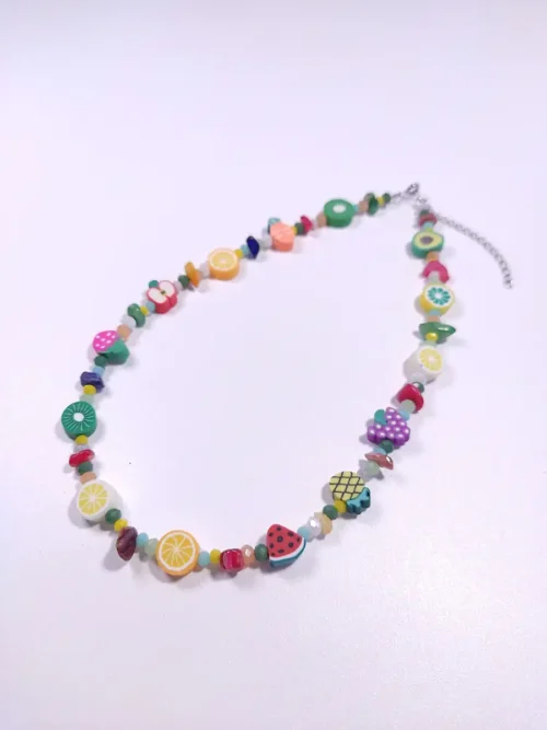 NECKLACE-0034 (1) Κολιέ τσόκερ με φρουτάκια fimo & κρύσταλλα