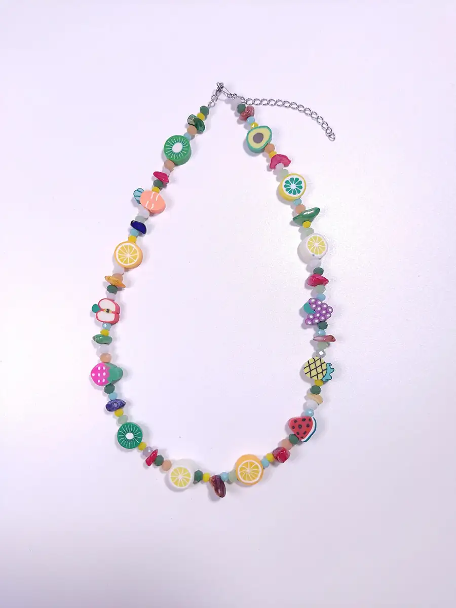 NECKLACE-0034 (2) Κολιέ τσόκερ με φρουτάκια fimo & κρύσταλλα