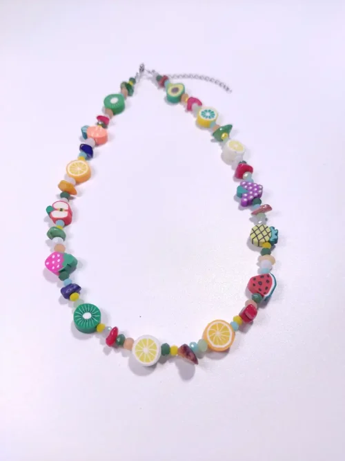 NECKLACE-0034 (3) Κολιέ τσόκερ με φρουτάκια fimo & κρύσταλλα