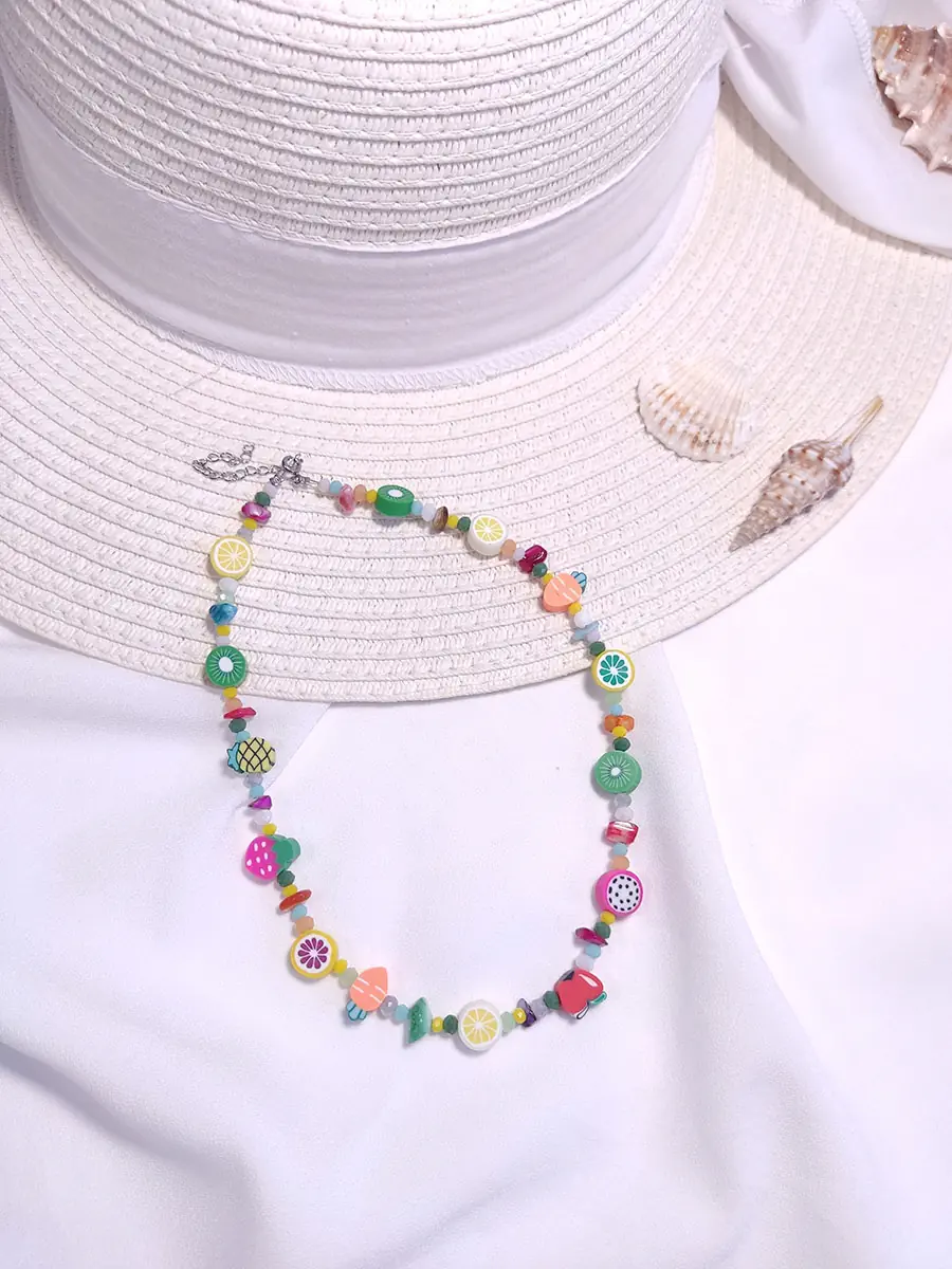 Κολιέ τσόκερ με φρουτάκια fimo & κρύσταλλα