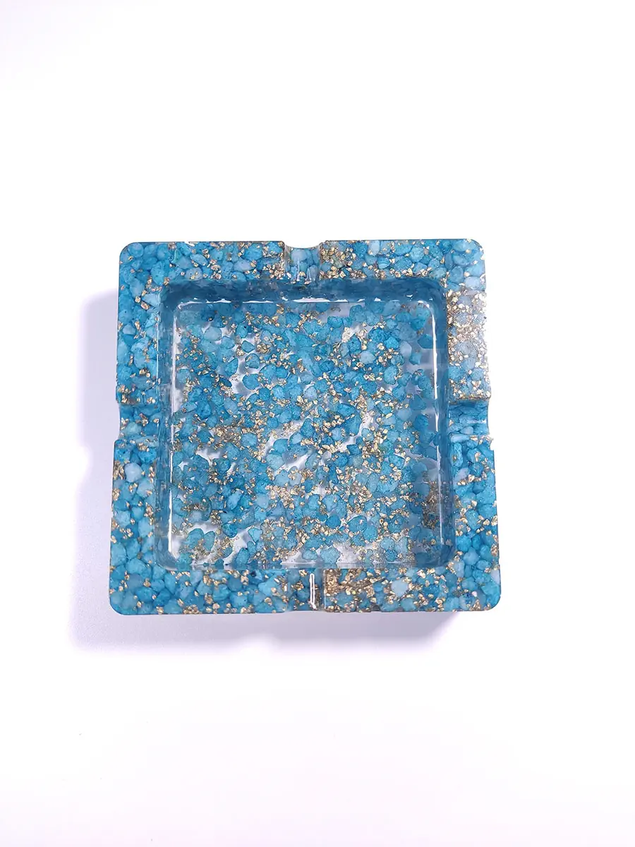 ASHTRAY-0002 (4) Τασάκι τετράγωνο με τιρκουάζ πετραδάκια