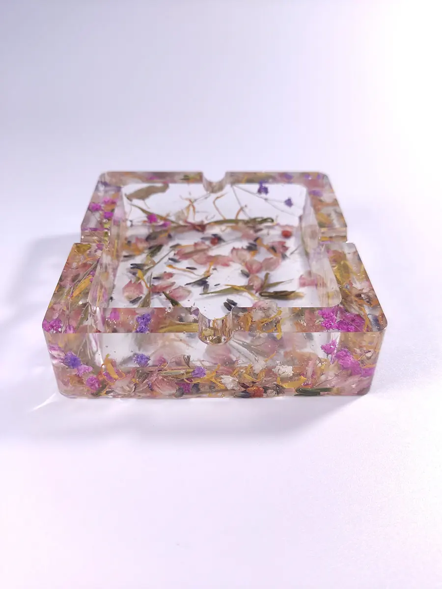 ASHTRAY-0004 (3) Τασάκι τετράγωνο με αποξηραμένα λουλούδια