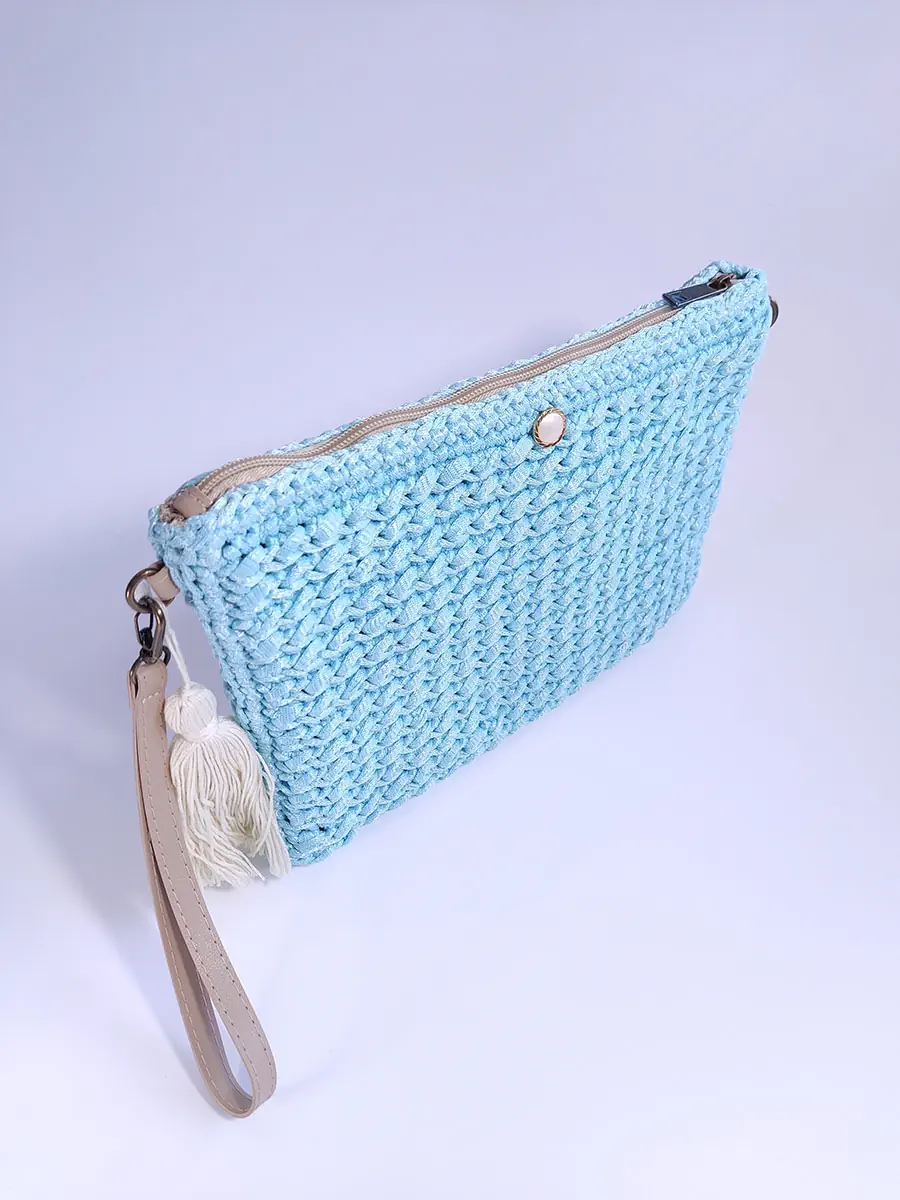 Χειροποίητη τσάντα χειρός ορθογώνια σιέλ