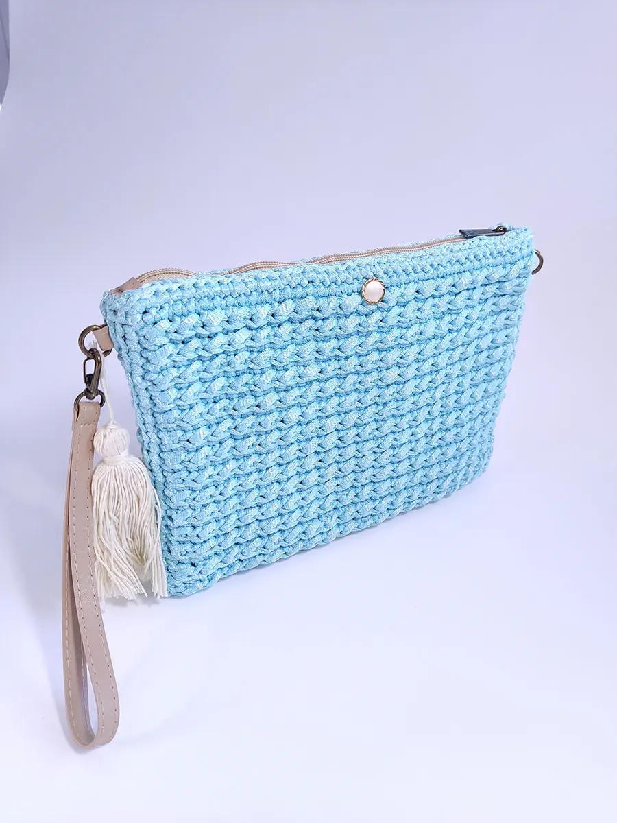 Χειροποίητη τσάντα χειρός ορθογώνια σιέλ