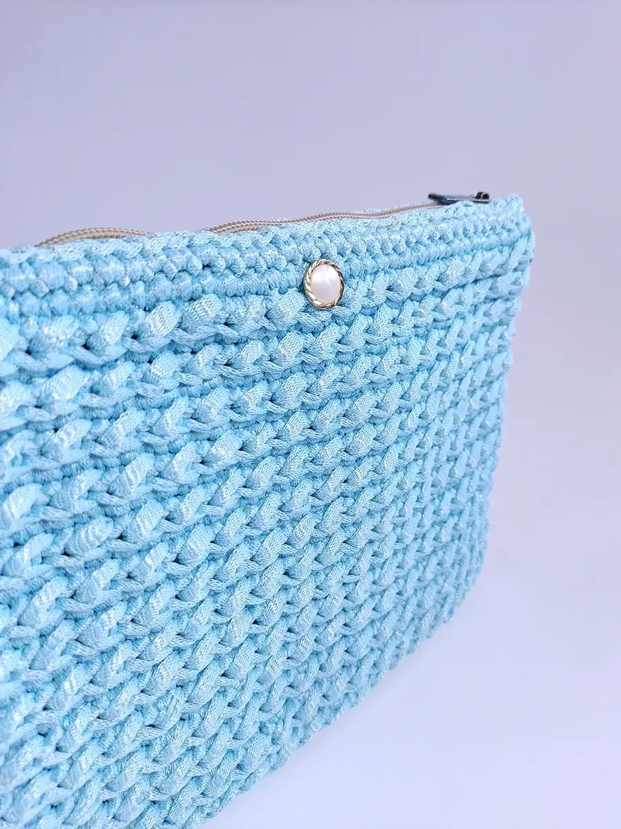 Χειροποίητη τσάντα χειρός ορθογώνια σιέλ