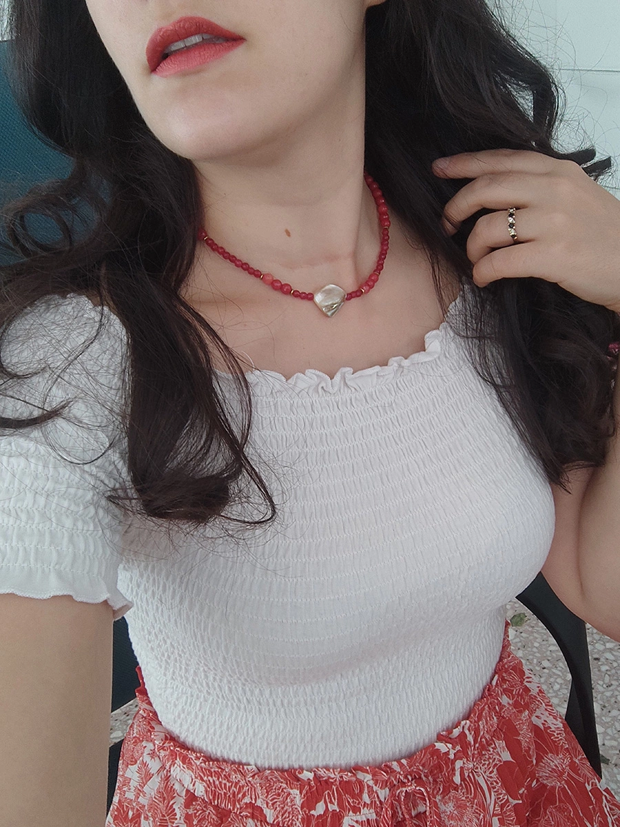 NECKLACE-0014 (2) Κολιέ τσόκερ με κόκκινο νεφρίτη