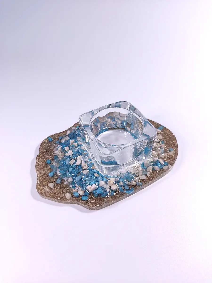 Διακοσμητική βάση ρεσό από υγρό γυαλί με πετραδάκια