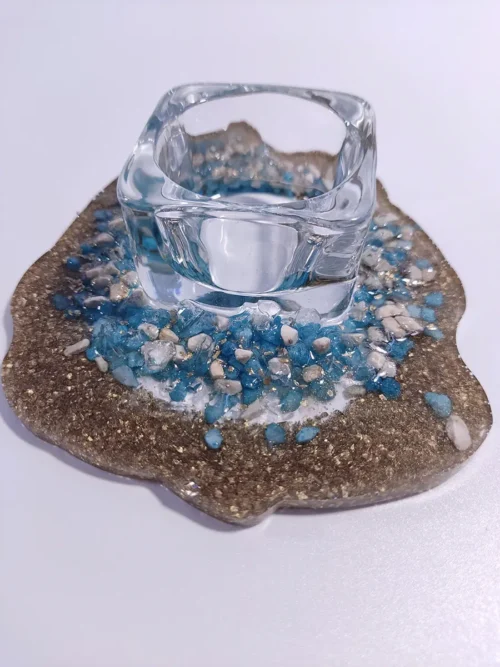 Διακοσμητική βάση ρεσό από υγρό γυαλί με πετραδάκια