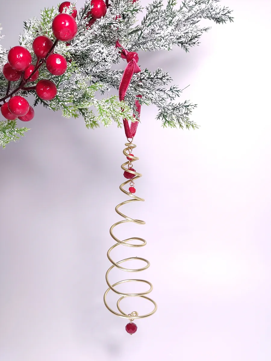 Στολίδι στριφογυριστό δεντράκι χρυσό χειροποίητο