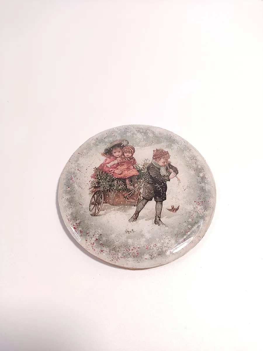 Σουβέρ ξύλινα Χριστουγεννιάτικα στρογγυλά σετ 4 τμχ