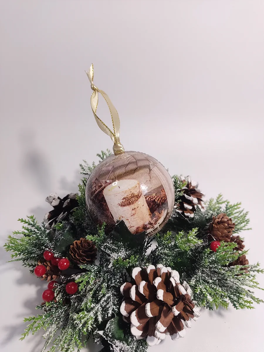 Σετ 2 χειροποίητα στολίδια μπάλες 8cm χρυσές με εικόνες με κερί