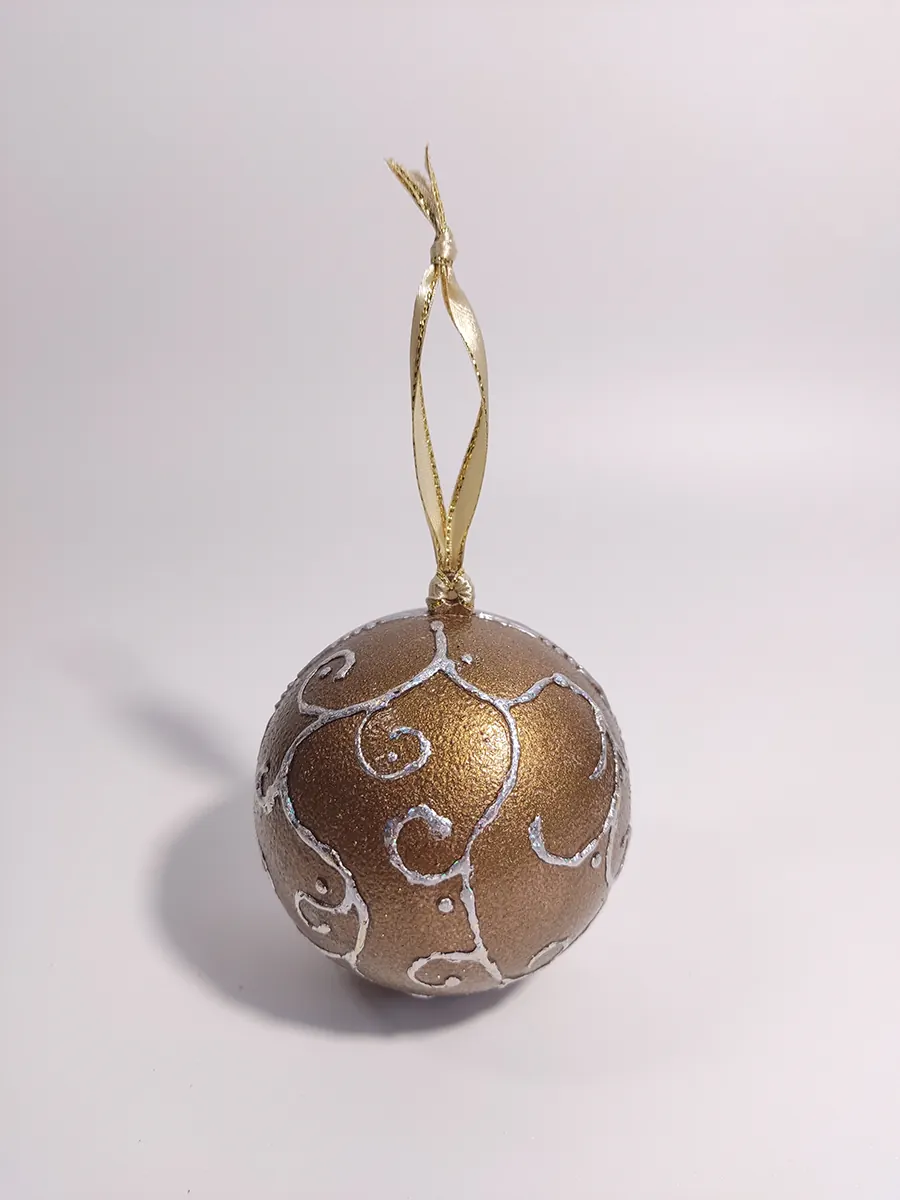 XMAS-0040 (5) Σετ 2 χειροποίητα στολίδια μπάλες 8cm χρυσές με εικόνες με κερί